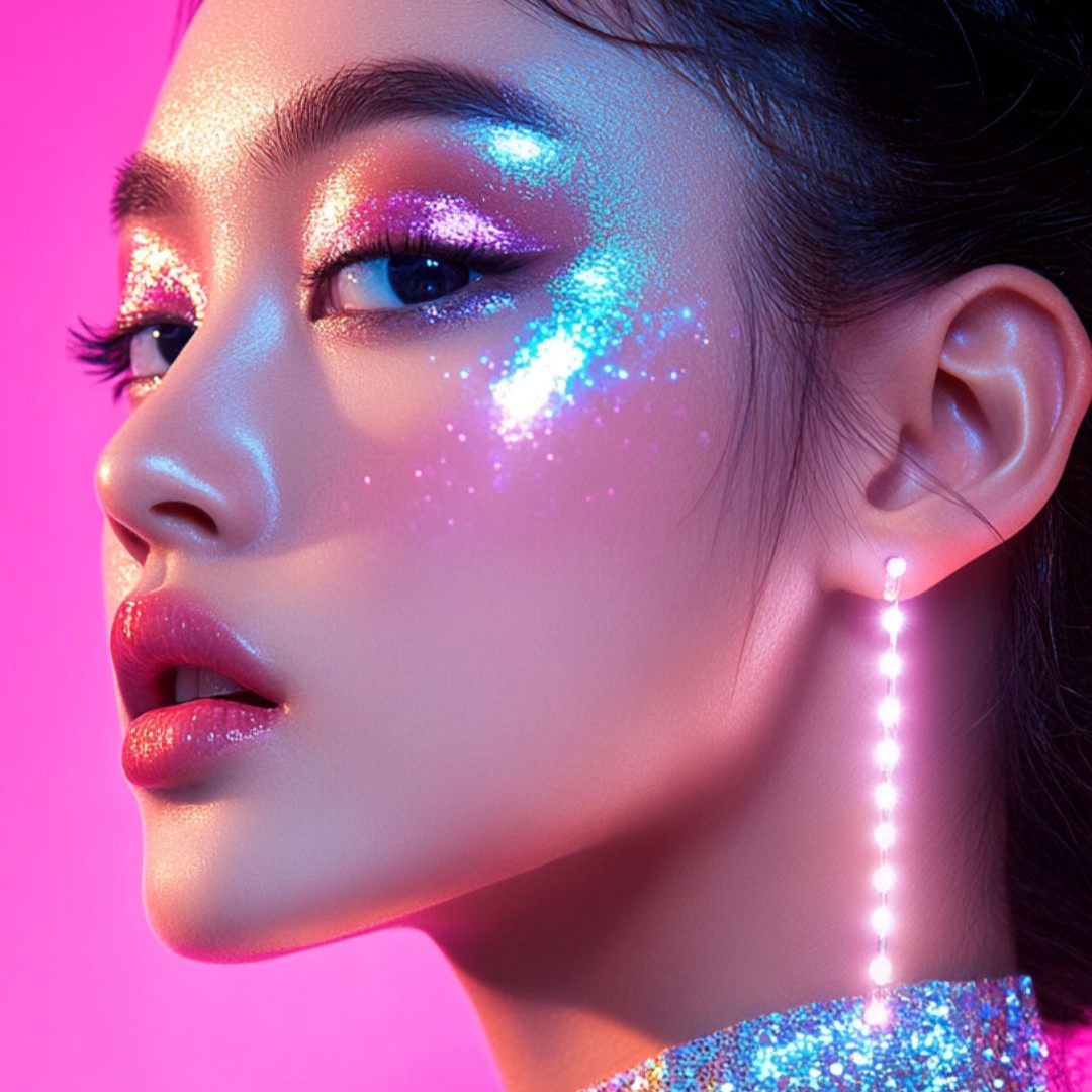 maquillage prisma irisé yeux paillettes modéle