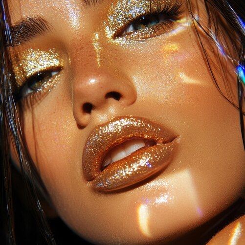 maquillage doré yeux et lèvres