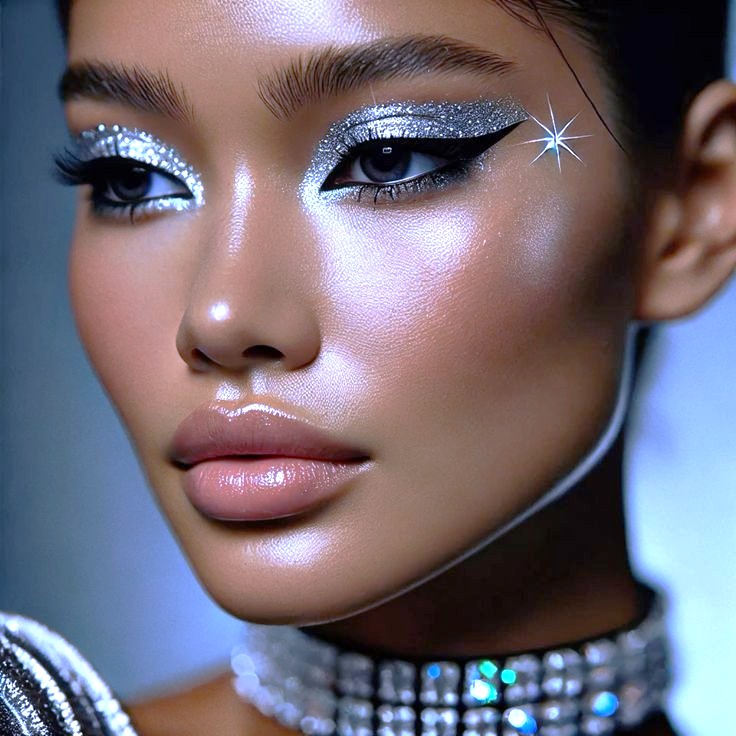 Maquillage argenté à paillettes prisma