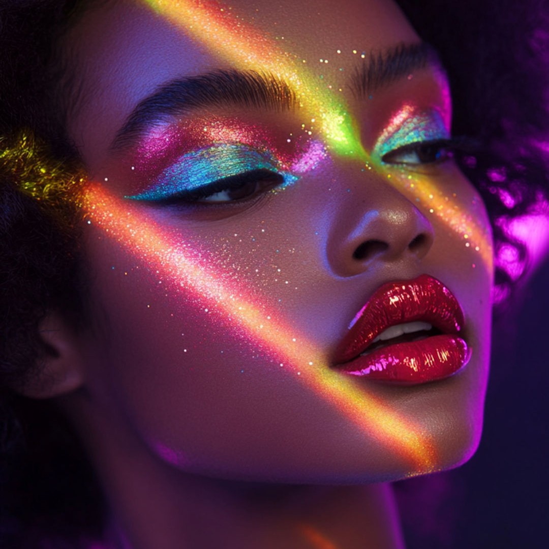 maquillage neon, irisé, paillette prisma