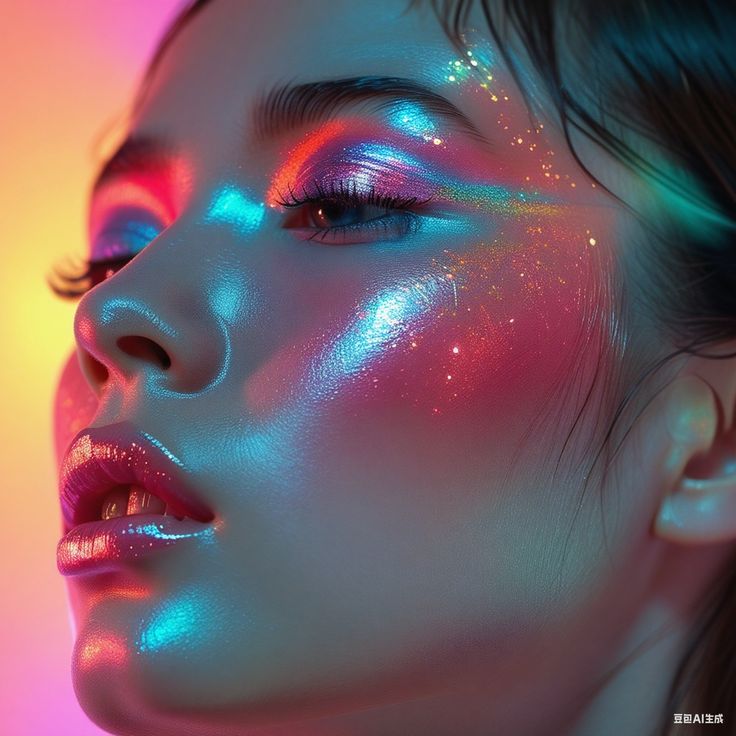 maquillage prisma brillant, paillettes irisé, modèle