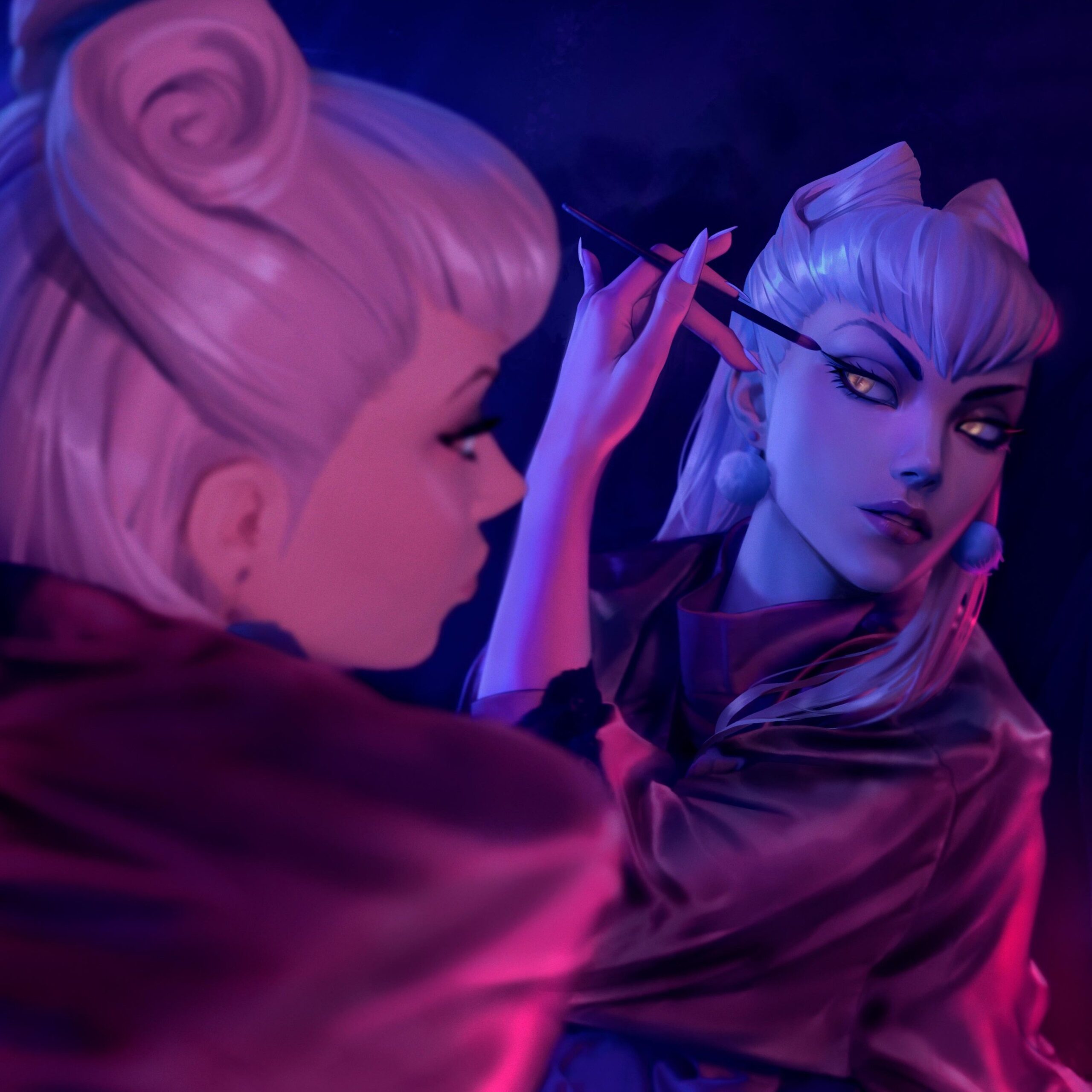 Evelynn appliquant du maquillage yeux